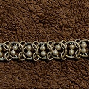 Vintage Signed Goldette NY Egyptian Revival Faux Pearl Bracelet